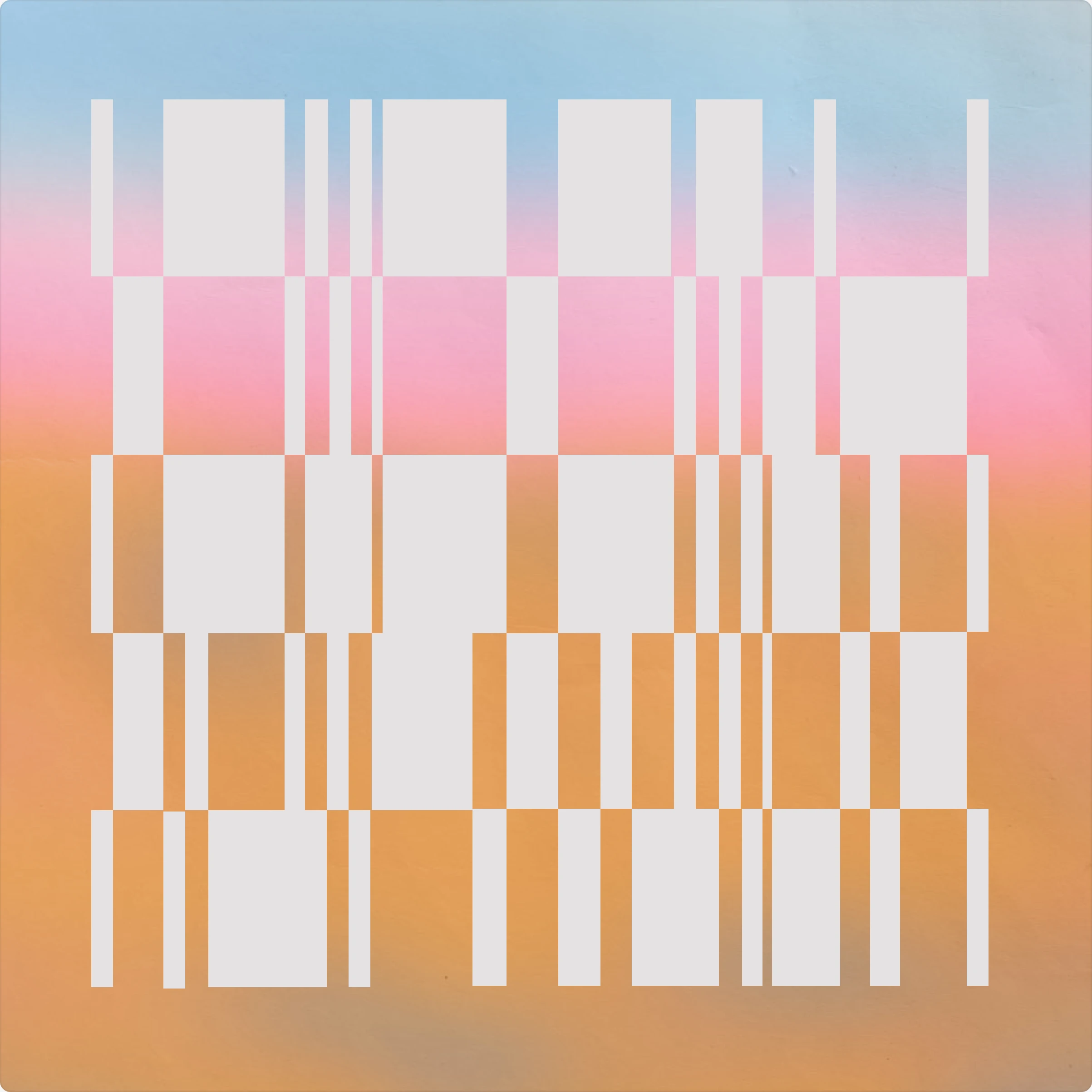 Blocks settling into a grid over a sunset gradient